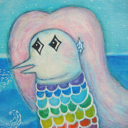 原画 「大海をゆく虹色アマビエと大白猫」 F10号 ＃虹色アマビエ ＃アマビエ ＃絵画 #Amabie ＃art ＃ねこ 4枚目の画像