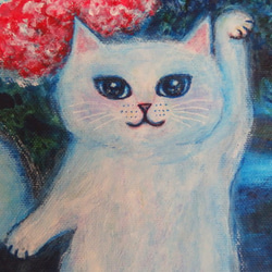 原画 「ヨゲンノトリに乗る招き猫と希望の花束（シャガールへのオマージュ）」 F10号 ＃絵画 ＃ねこ ＃ヨゲンノトリ 6枚目の画像