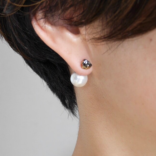 k18】アコヤバロックパールキャッチ 10mm 大粒 スワロフスキー