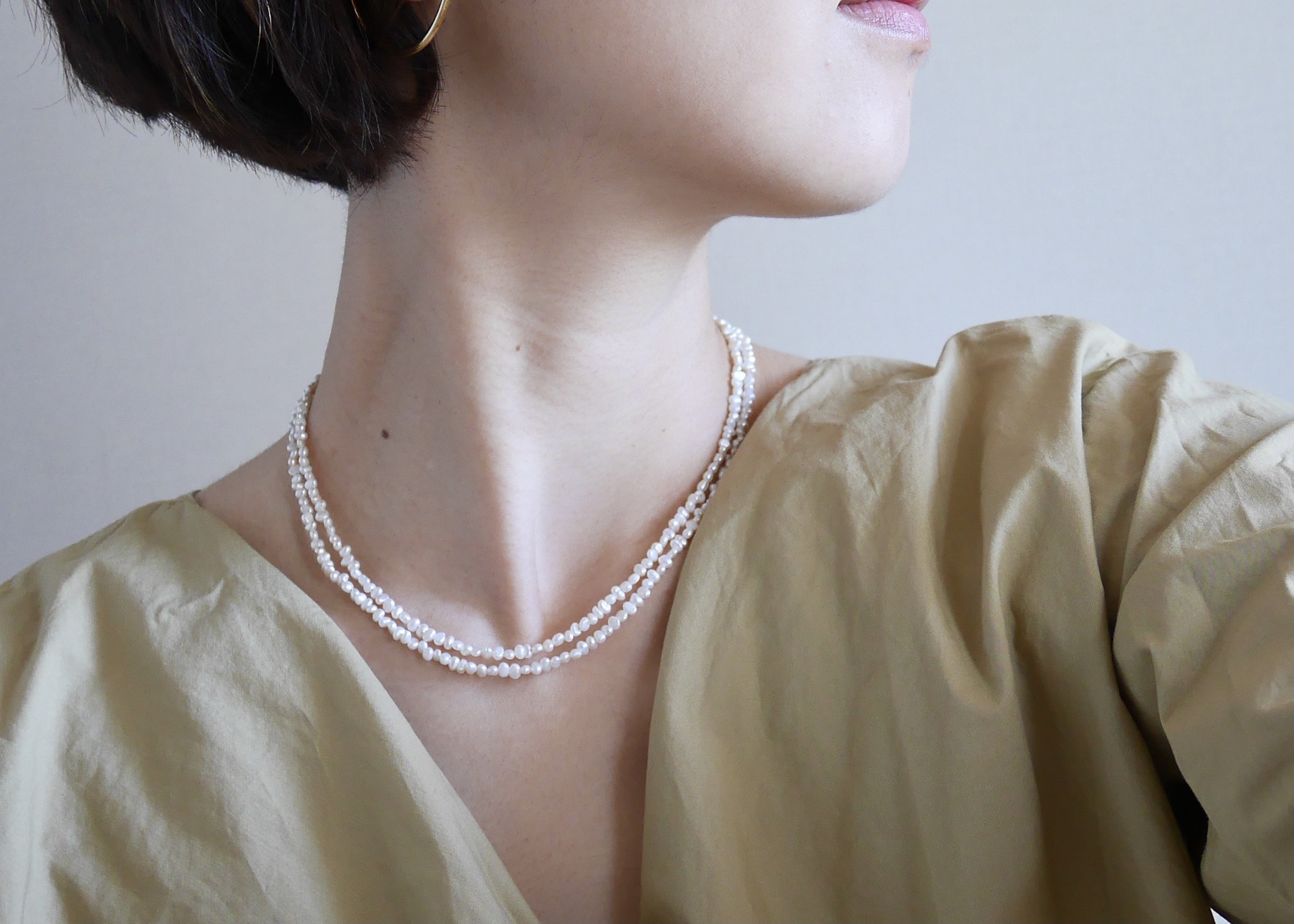 美品⭐︎ 淡水真珠　3連 約3〜4mm ピンク ネックレス　シルバー金具