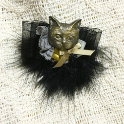 cat brooch☆feather-A.S 1枚目の画像