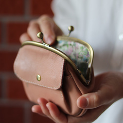 外ポケットが便利な❤️革の親子がまぐち財布　ピンク 2枚目の画像
