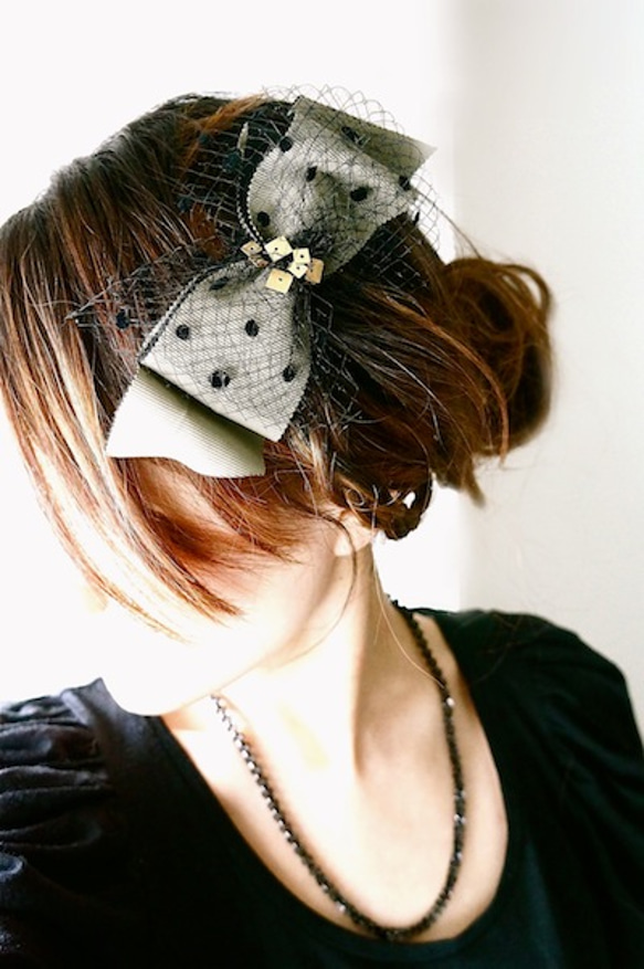 リボンミニヘッドドレス/gray(全２色)【受注生産】 5枚目の画像