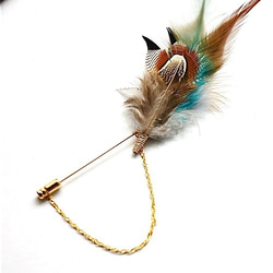 brown×blue×white feather hatpin【受注生産】 1枚目の画像