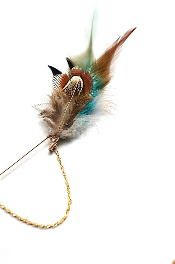 brown×blue×white feather hatpin【受注生産】 2枚目の画像