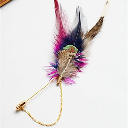 pink×blue×peacock feather hatpin【受注生産】 1枚目の画像