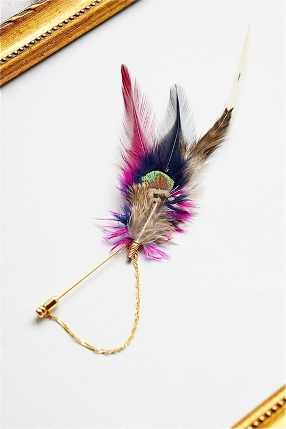 pink×blue×peacock feather hatpin【受注生産】 1枚目の画像