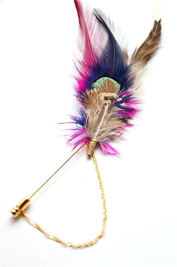 pink×blue×peacock feather hatpin【受注生産】 2枚目の画像