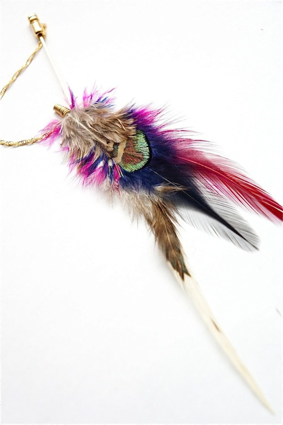 pink×blue×peacock feather hatpin【受注生産】 3枚目の画像