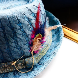 pink×blue×peacock feather hatpin【受注生産】 4枚目の画像