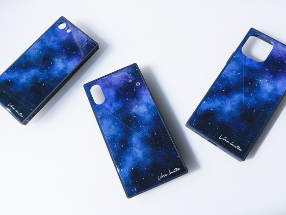 夜空のかけら。天の川のスマホケース　　強化ガラス・スクエア型×TPU　iPhone ケース 1枚目の画像