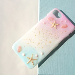 〜海の贈り物〜 ヒトデと２つの貝殻が可愛い スマホケース＊pink&blue〈 iPhone〉 4枚目の画像