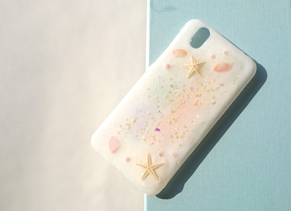 〜海の贈り物〜 ヒトデと２つの貝殻が可愛い スマホケース ＊ スプリングパステル〈 iPhone〉 6枚目の画像