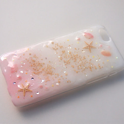 〜海の贈り物〜 ヒトデと２つの貝殻が可愛い スマホケース ☆きらきら星pink〈 Android〉 2枚目の画像