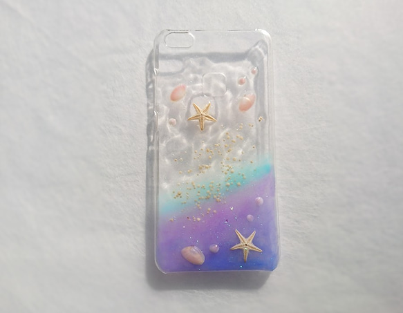 〜海の贈り物〜 ヒトデと２つの貝殻が可愛い スマホケース #夜明け〈 iPhone〉 6枚目の画像