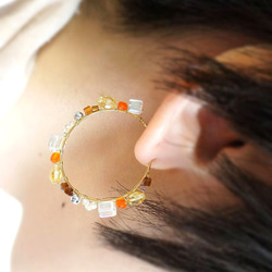 フープピアス　orange×crystal 1枚目の画像