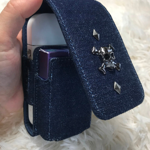 iQOSケース iQOS 3 デニム カバー 電子たばこ ドクロ 骸骨 デコ マルチ