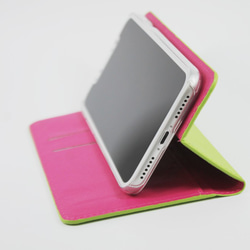 iPhone13 スマホケース 手帳 全機種対応 Android 2トーン バンドレス ピンク 手帳型 ケース 4枚目の画像