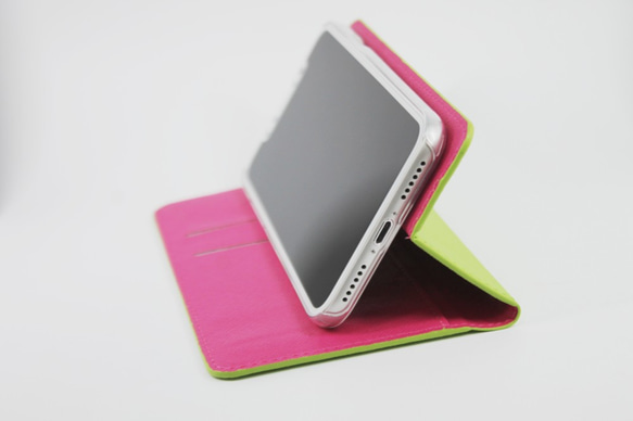 iPhone13 スマホケース 手帳 全機種対応 Android 2トーン バンドレス ピンク 手帳型 ケース 4枚目の画像