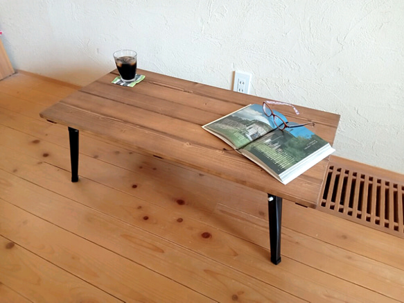 【送料無料】80cmローテーブル　リビングテーブル　アンティークテーブル　ｳｫﾙﾅｯﾄ色  折りたたみ式 2枚目の画像