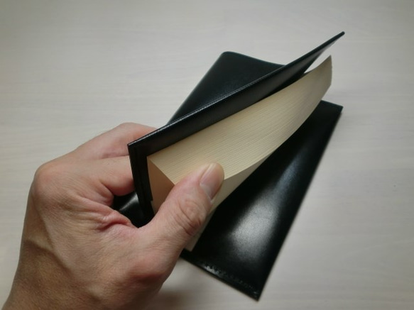 ハヤカワ文庫トールサイズ対応・ゴートスキン・ブラックスムース・一枚革のブックカバー・0237 5枚目の画像