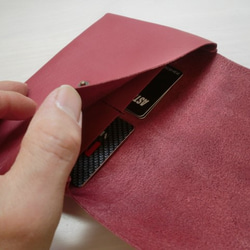 牛革・ブラウン・カードポケット付き・一枚革のシングルホック通帳ケース・0123 5枚目の画像