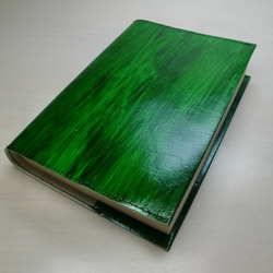 文庫本サイズ・ゴートスキン・ハケ染めグリーン・一枚革のブックカバー・0277 1枚目の画像