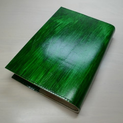 文庫本サイズ・ゴートスキン・ハケ染めグリーン・一枚革のブックカバー・0277 2枚目の画像