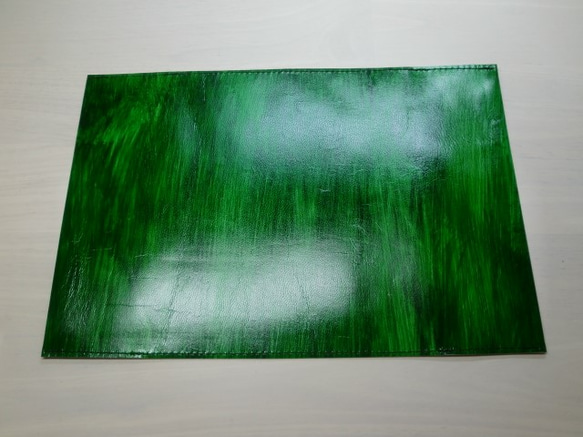 文庫本サイズ・ゴートスキン・ハケ染めグリーン・一枚革のブックカバー・0277 3枚目の画像