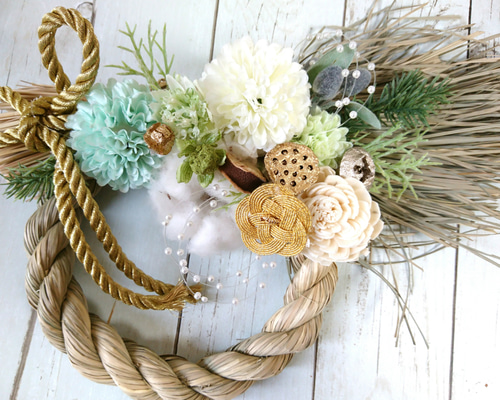 パステルカラー ミントグリーンしめ縄飾り しめ縄・しめ飾り 京都