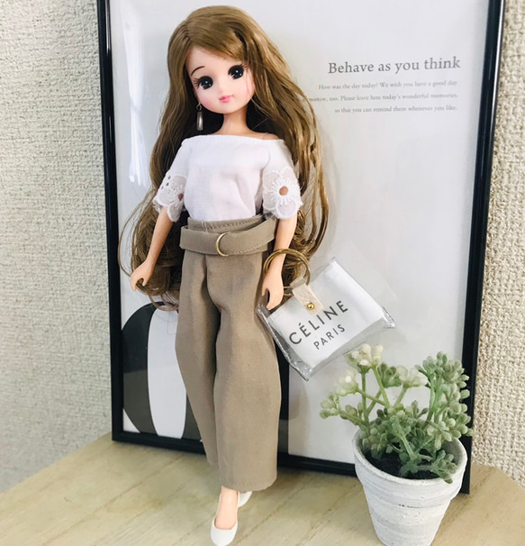 リカちゃん服♡ドール服♡グレージュベルト付きワイドパンツ♡リアル