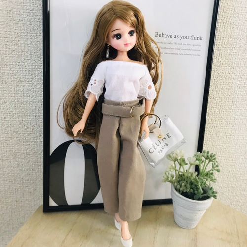 リカちゃん服♡ドール服♡グレージュベルト付きワイドパンツ♡リアル