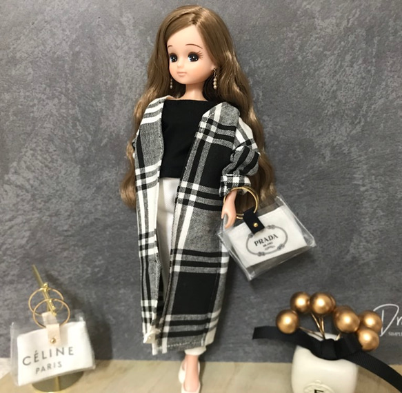 送料無料♡リカちゃん服♡黒チェック柄ロングカーデ♡リアルクローズ 