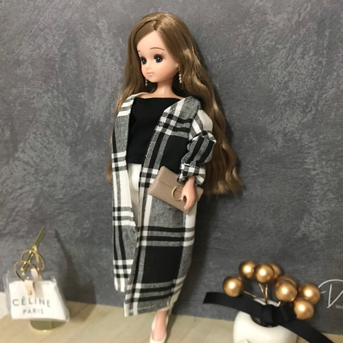 送料無料♡リカちゃん服♡黒チェック柄ロングカーデ♡リアルクローズ