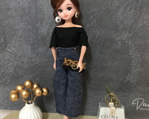 リカちゃん服  デニムオールインワン 1/6人形用服オーバーオール3点セットリカちゃんサイズ その他