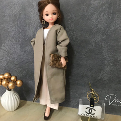 リカちゃん　洋服　コーデュロイ❤️ロングスカート　カーキ　ハンドメイド 送料無料♡リカちゃん服♡グレージュロングカーデ♡リアルクローズ