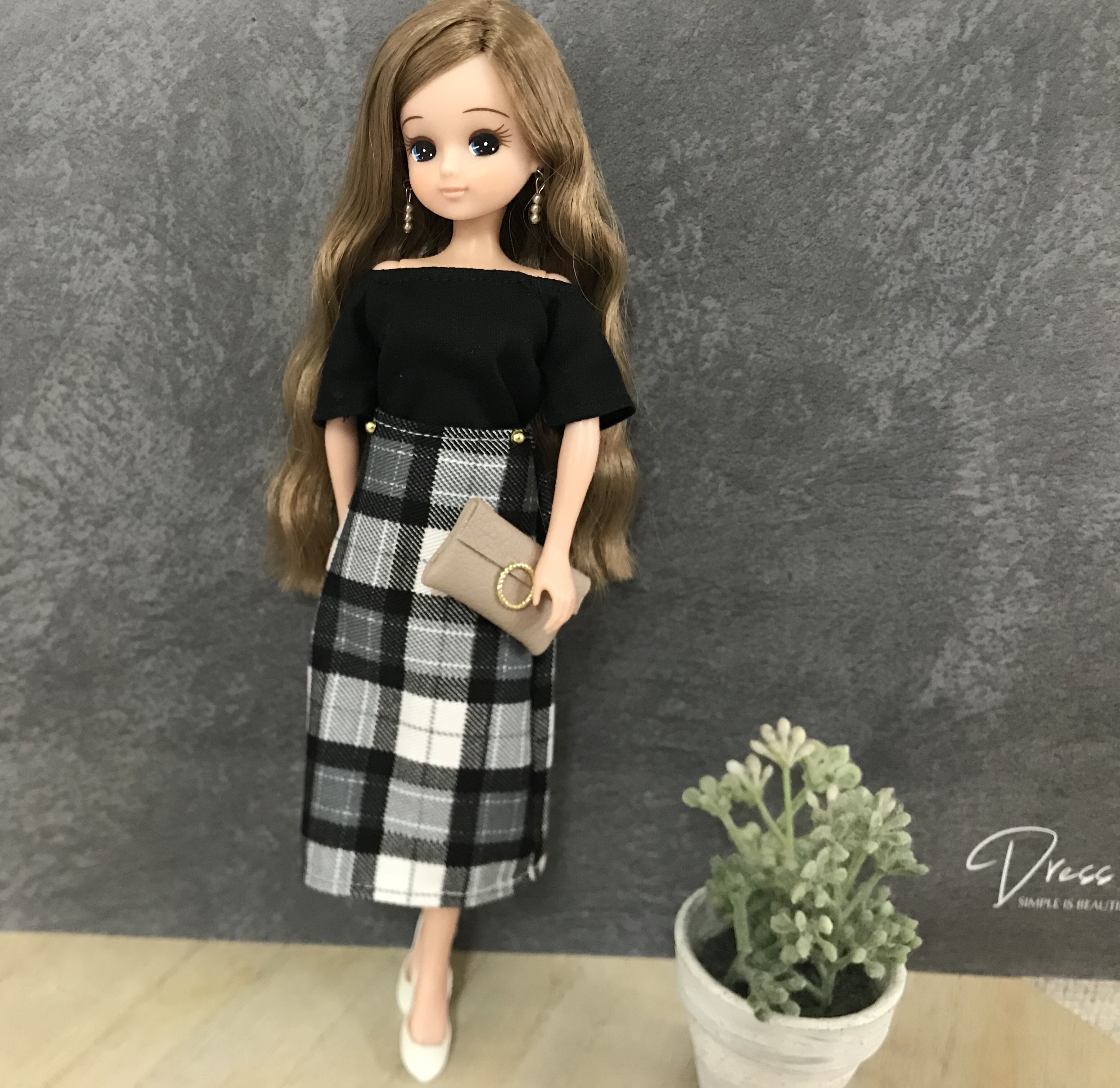 あき　りかちゃんジェニー服　ヴィクトリアン桜+薔薇&テディベアチェック柄