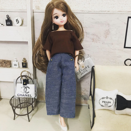 リカちゃん服♡ドール服アウトフィット♡薄色デニムワイドパンツ