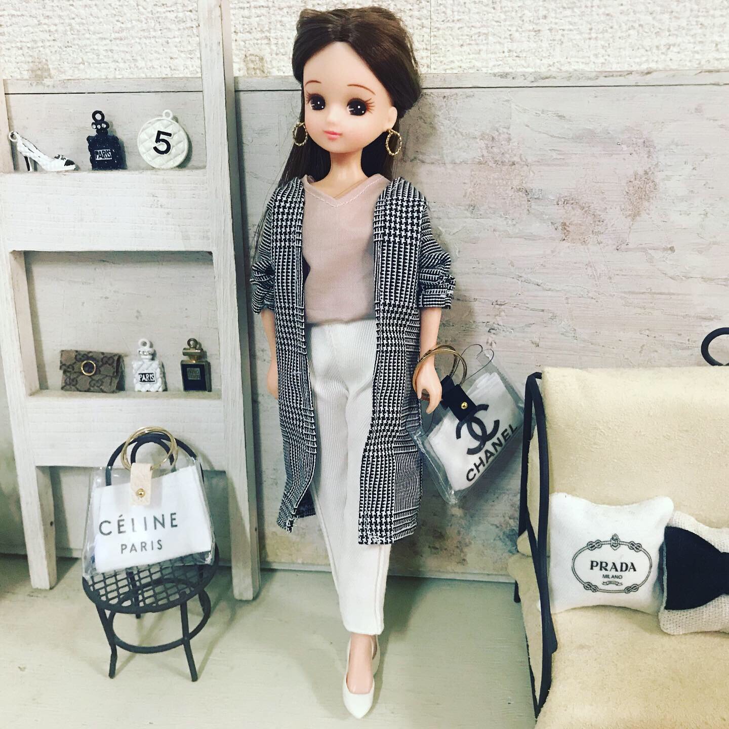 リカちゃん服♡グレンチェック柄ロングカーディガン♡リアル