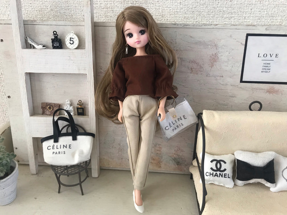 リカちゃん服♡ドール服アウトフィット♡ベージュテーパードパンツ