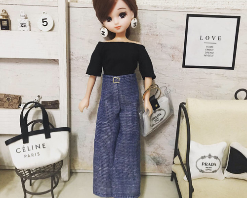リカちゃん服♡薄色デニムワイドパンツ♡ドール服アウトフィット