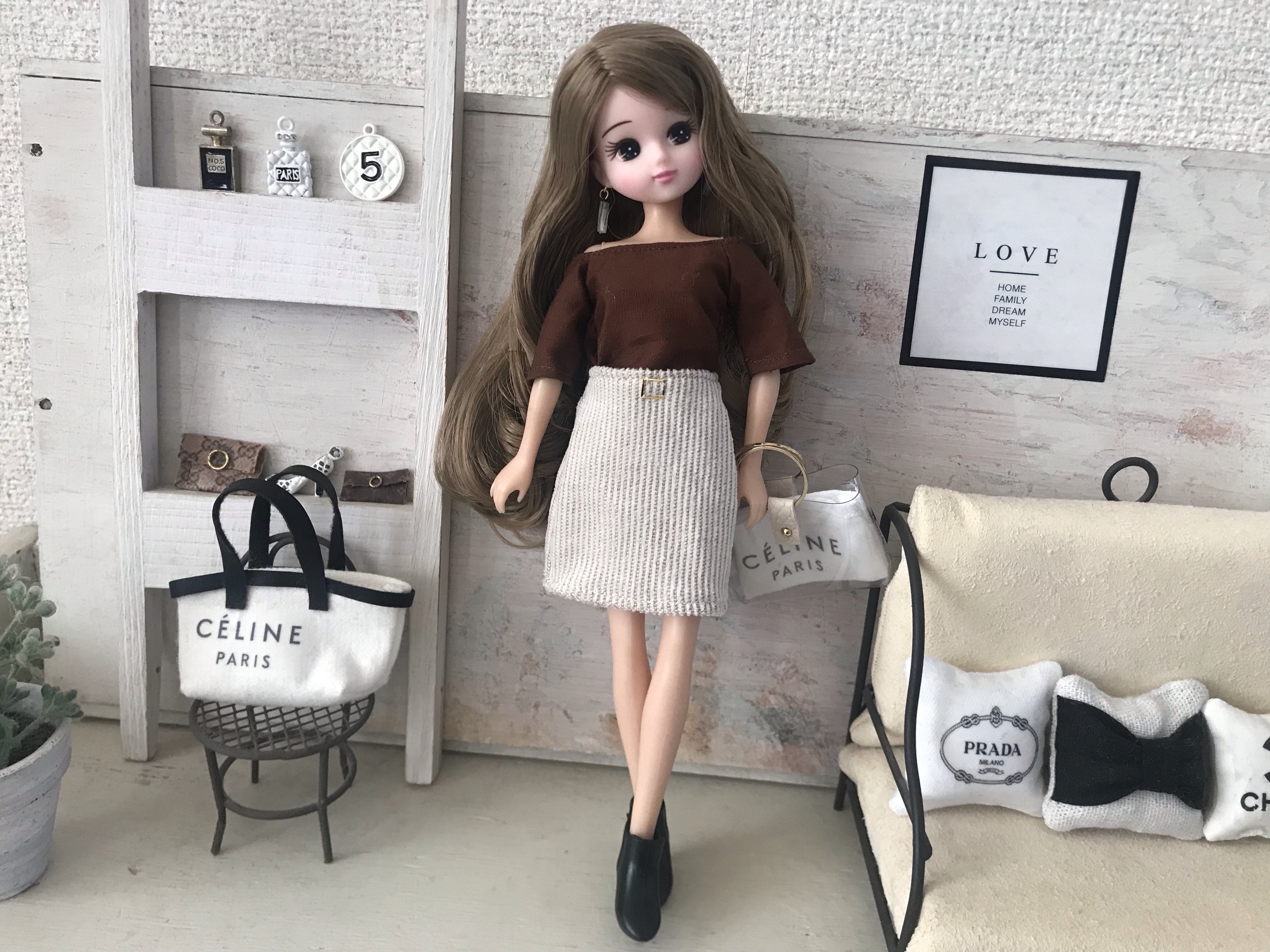 リカちゃん服♡ベージュリブミニスカート♡リアルクローズ♡ドール服