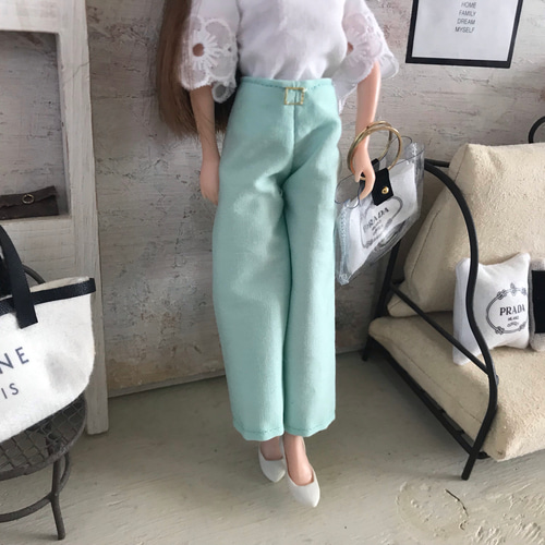 送料無料♡リカちゃん服♡ミントグリーンワイドパンツ♡ドール服アウト