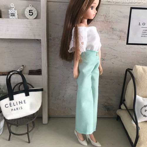送料無料♡リカちゃん服♡ミントグリーンワイドパンツ♡ドール服アウト