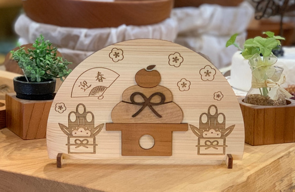 年末セール 送料無料】お正月飾り 木製プレート 鏡餅 門松 鏡餅