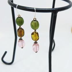 CandyEarrings seaglass green,brown&pink 1枚目の画像