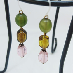 CandyEarrings seaglass green,brown&pink 2枚目の画像