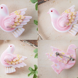 羽ばたく鳩のﾌﾞﾛｰﾁ＊桃色＊ 3枚目の画像