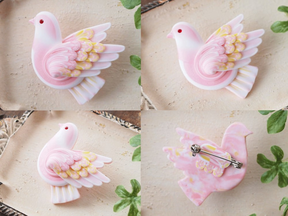 羽ばたく鳩のﾌﾞﾛｰﾁ＊桃色＊ 3枚目の画像
