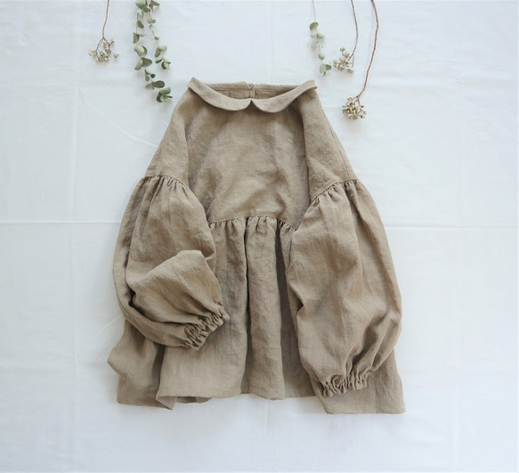 【受注制作】nikoブラウス 長袖　Belgium linen 100% *beige 3枚目の画像